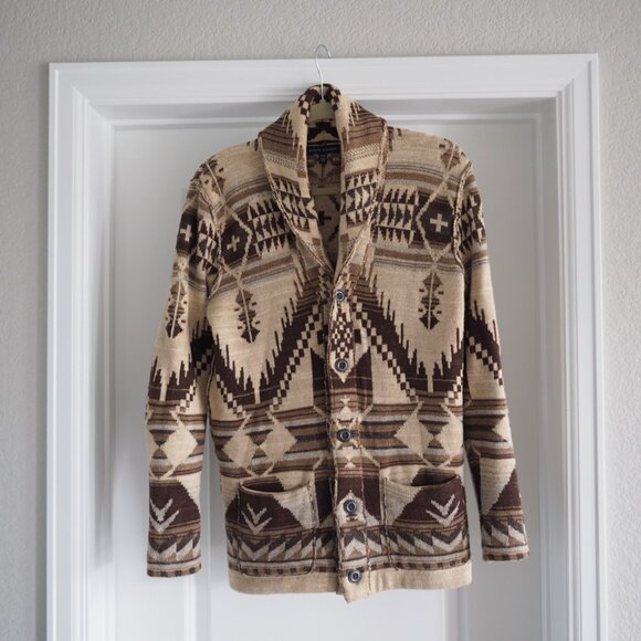 Rare! Ralph Lauren Blue Label Aztec Print Navajo Men's Cardigan Sweater Size M - Picture 1 of 12
